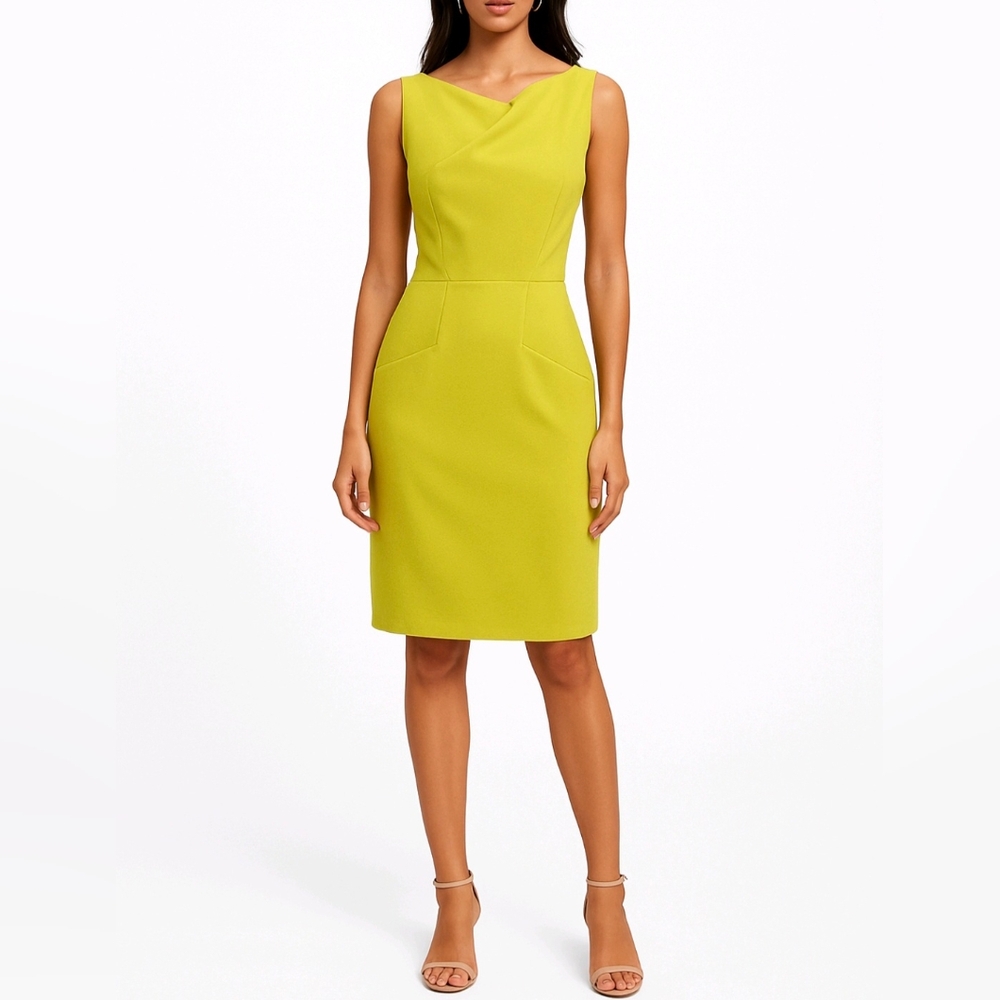 Julia Jordan Dress Yellow Green Gathered Neck Stretch Sleeveless Size 8